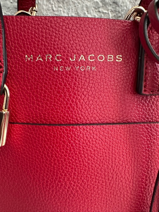 Marc Jacobs Mini Grind Tote Red Pebbled Leather Crossbody Bag Small Open Top - Picture 3 of 11